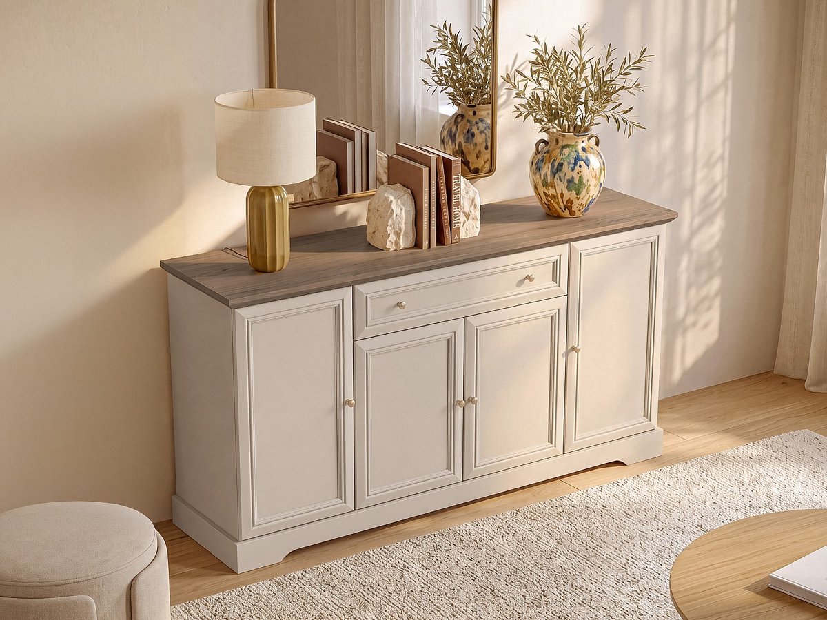 Vente-unique Buffetkast met 4 deuren en 1 lade - Beige en natuurlijk licht - ZARULA