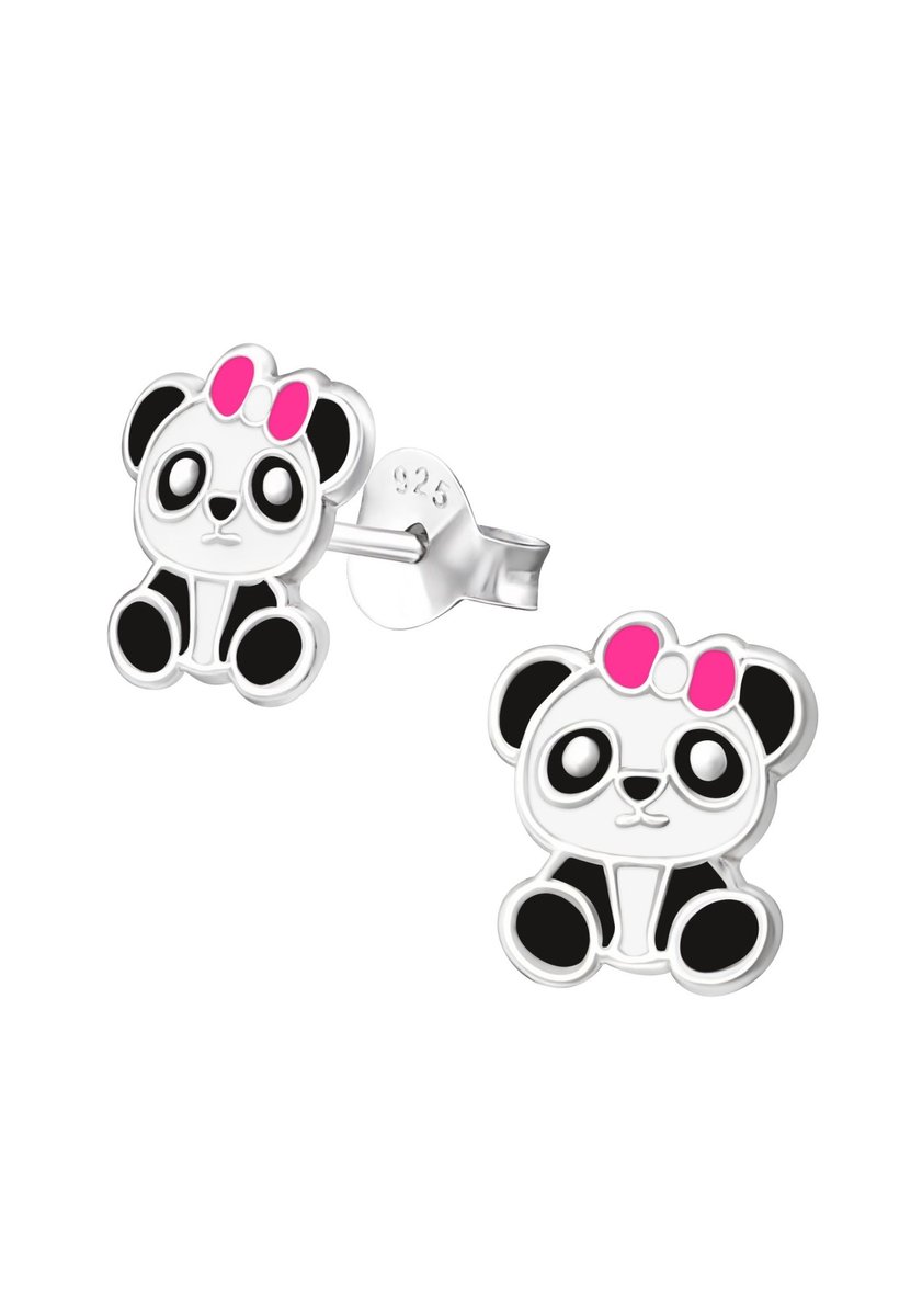 Childrens Silver Panda Ear Studs With Epoxy Oorbellen