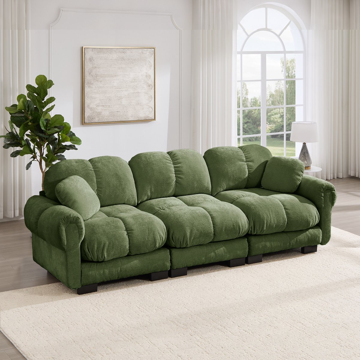 3-zits zitbank - 260 x 86 x 90 cm - chenille bekleding - modulair samen te stellen - inclusief kussens - met armleuningen - met dikke zitkussens
