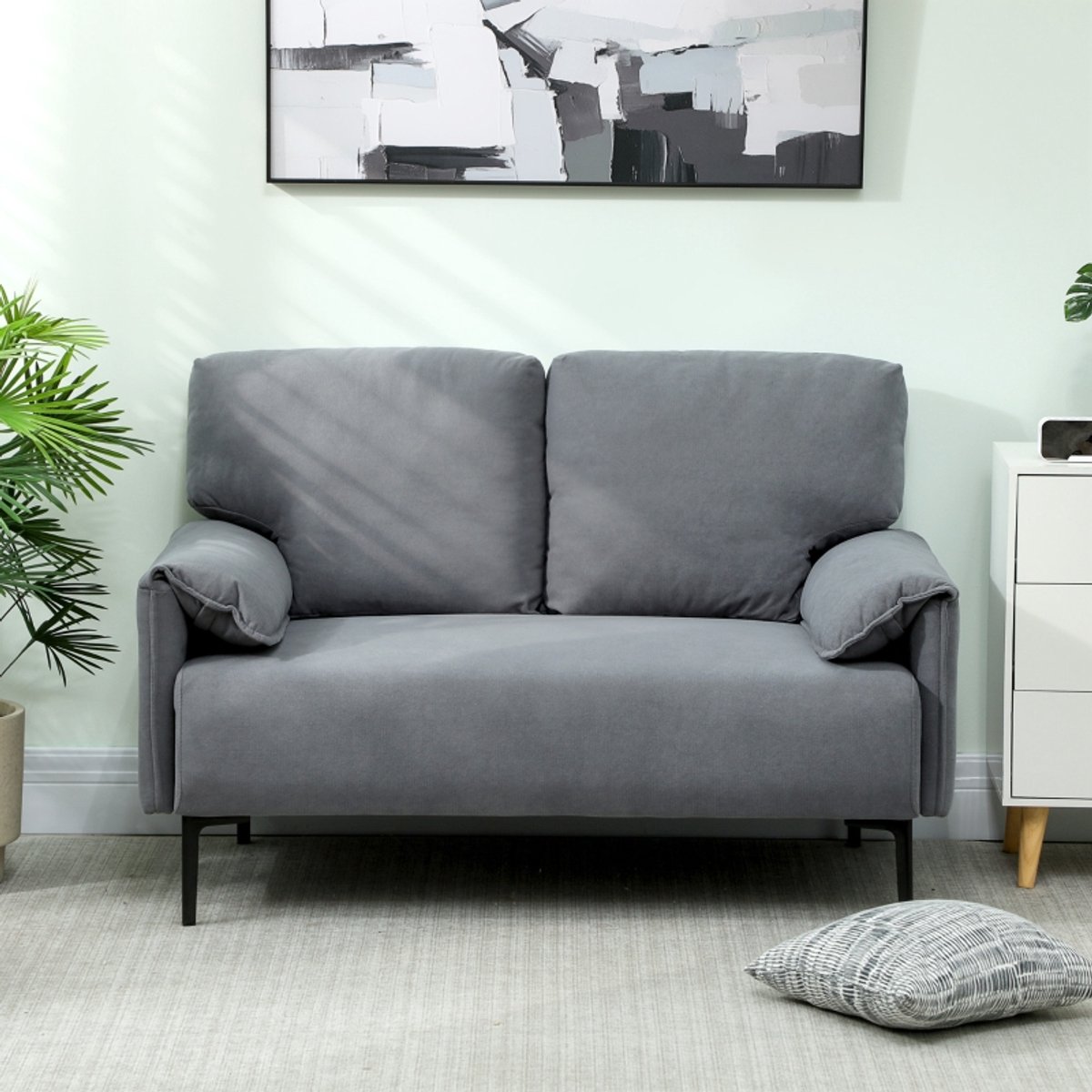 2-zits zitbank - 127 x 72 x 84 cm - met schuimvulling - met armleuningen - met rugkussens - met dikke zitkussens - Grijs