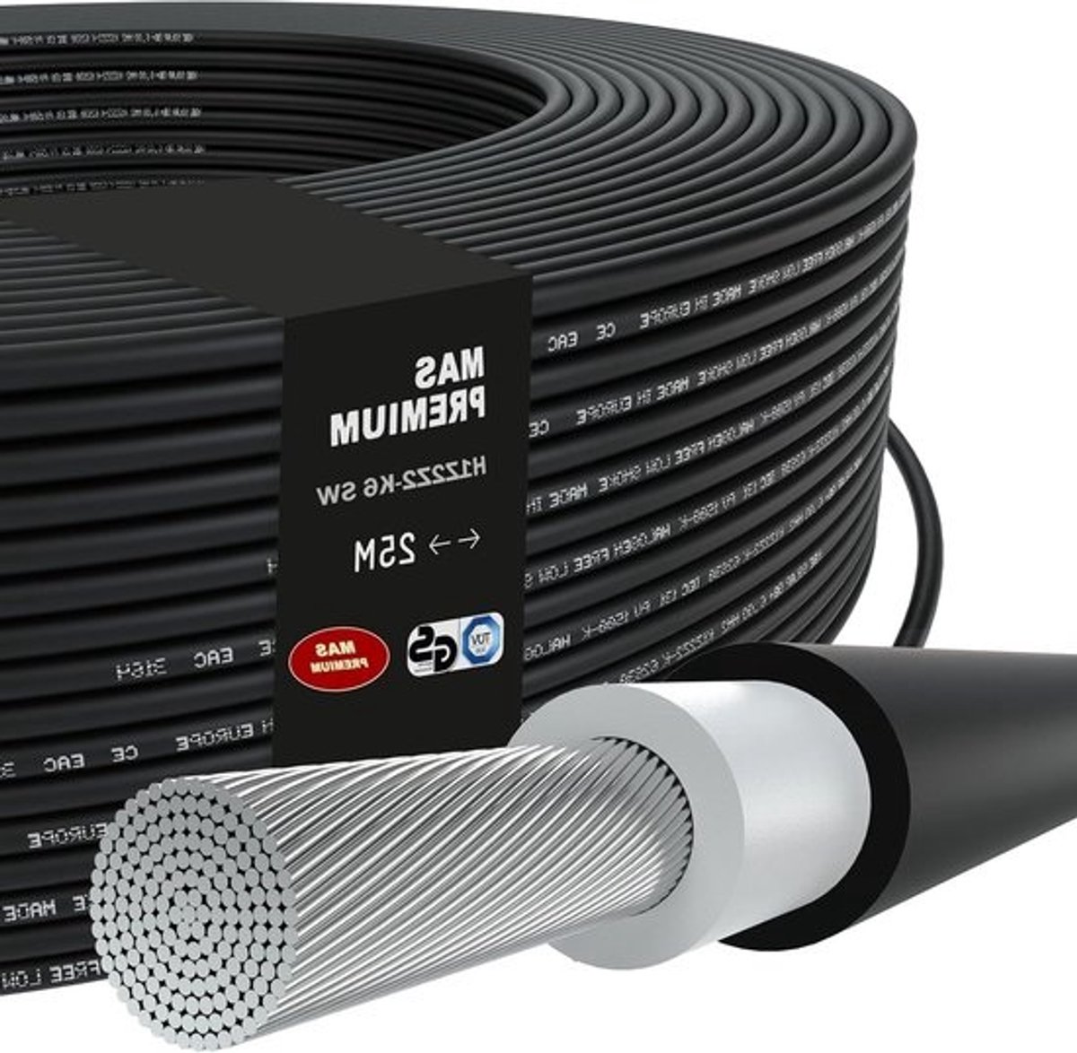 Zonnekabel H1Z2Z2-K - Fotovoltaïsche kabel - Zonne-energie installatie - Begraafbaar dubbel geïsoleerd - 6 mm² 25 m - Zwart