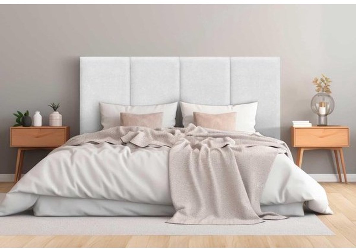 Gestoffeerd Hoofdbord - Gewatteerd Hoofdeinde - Slaapkamer Decoratie - Vlekbestendige Stof - 95cm Breed - Wit