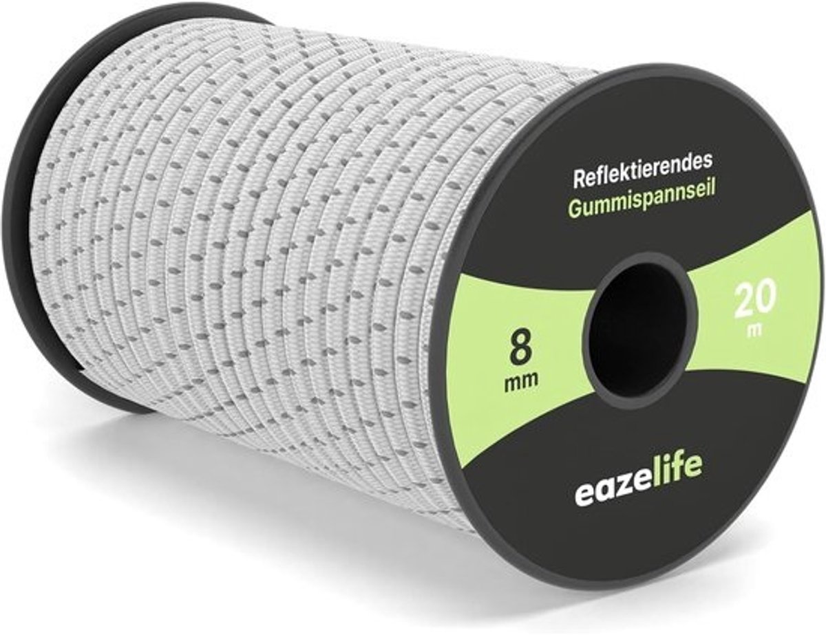 Rubberen touw - Spanelastiek rol - Outdoor bevestiging - Reflecterend en weerbestendig - 8mm x 20 meter - Wit