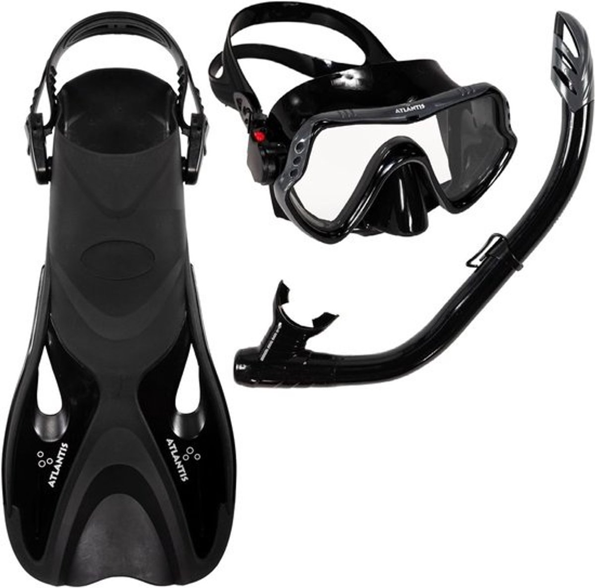 Snorkelset Volwassenen - Duikset Zwemvliezen - Vakantie Watersport - Spatwaterdichte Dry Top - Schoenmaat 42-45 - Zwart Grijs