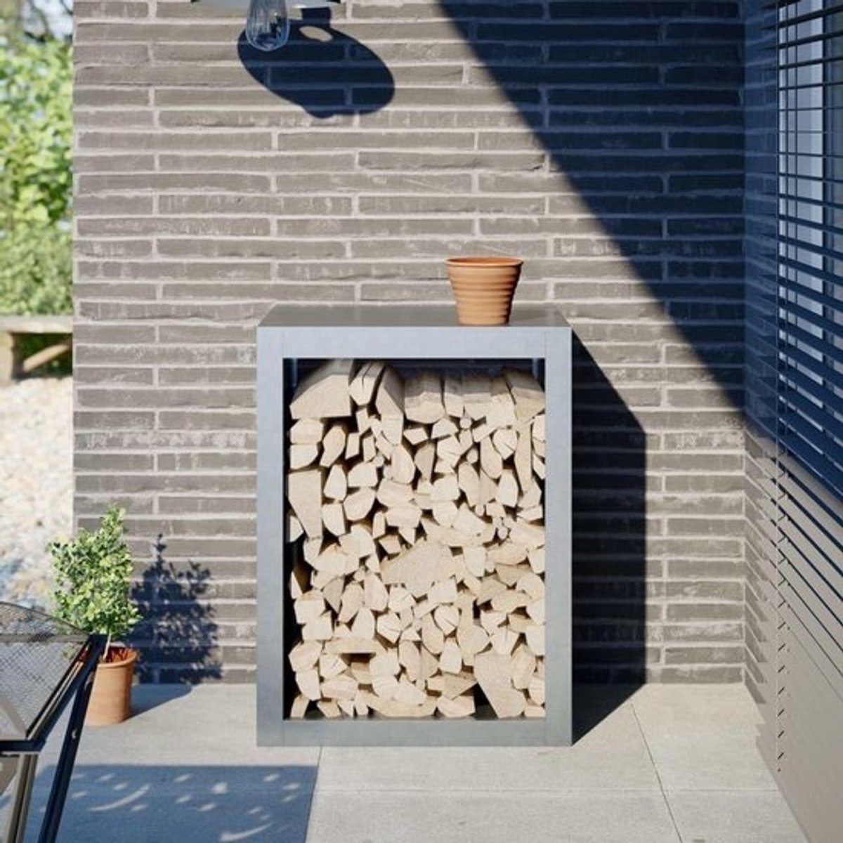 Brandhoutrek - Houtopslag standaard - Haardhout opslaan - Roestvrij verzinkt staal - 60 x 40 x 80 cm - Verzinkt grijs