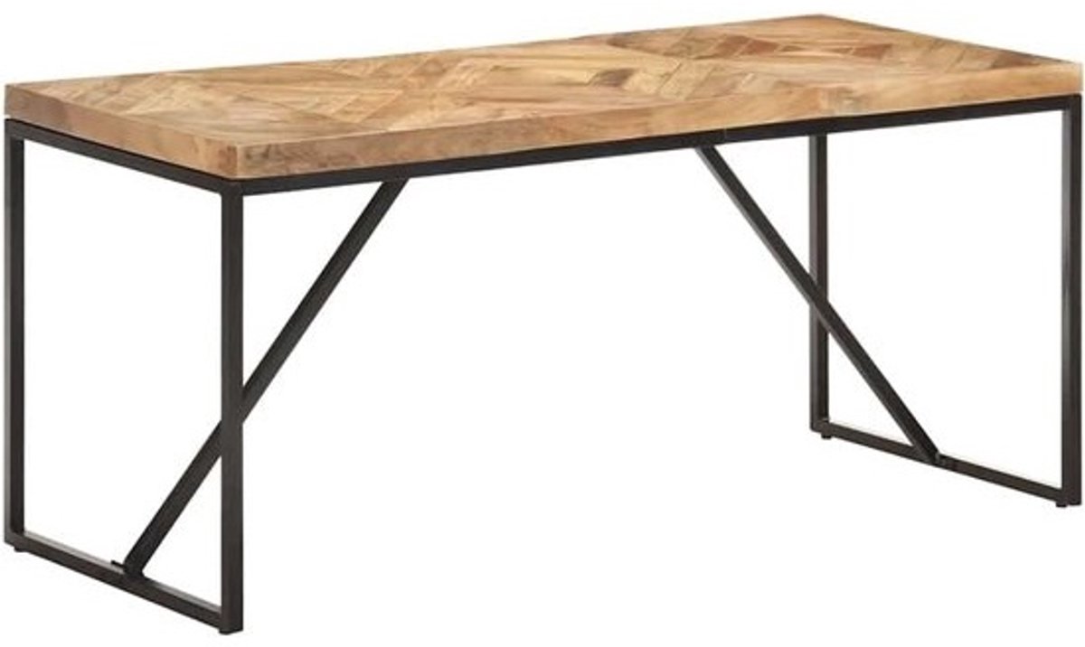 Eettafel Massief Hout - Eethoek Tafel - Samen Eten - Uniek Hout Mozaïek - 160x70x76 cm - Bruin Goud