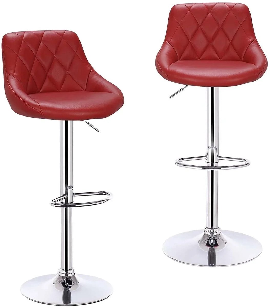 Klarven Barkrukken Set van 2 Leer wijnrood - Barkrukken met Rugleuning - Barkrukken Draaibaar - Bar Stools Kunstleer - Draagvermogen 100 kg - In hoogte verstelbaar - B61xd50xh45cm Rood/wijnrood