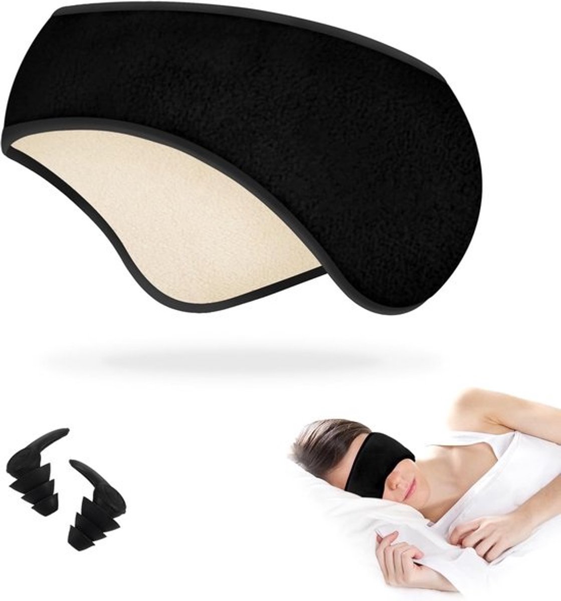 Slaapmasker met Oordopjes - Oogmasker Oordopjes - Rustgevende Slaap - 2-in-1 Oor en Oog - Verstelbaar Ontwerp - Zwart