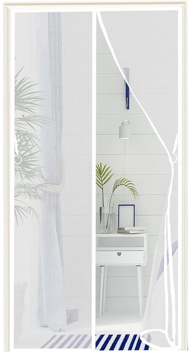 Magneet vliegennet deur - Hor gordijn - Buitenruimte insectenwerend - Snelle magneetsluiting - 70x215cm - Wit