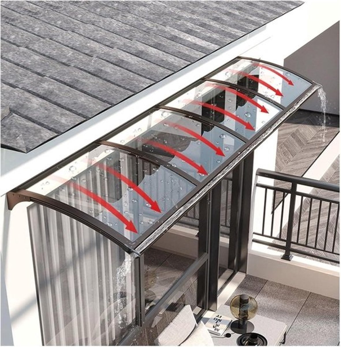 Deur Luifel - Regenscherm Buitendeur - Bescherming tegen Weer - Verbeterde Drainage Groeven - 65x250cm - One Color