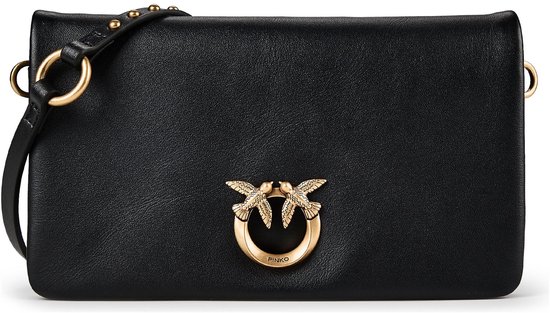 Zwarte leren clutch met gouden Love Birds gesp.