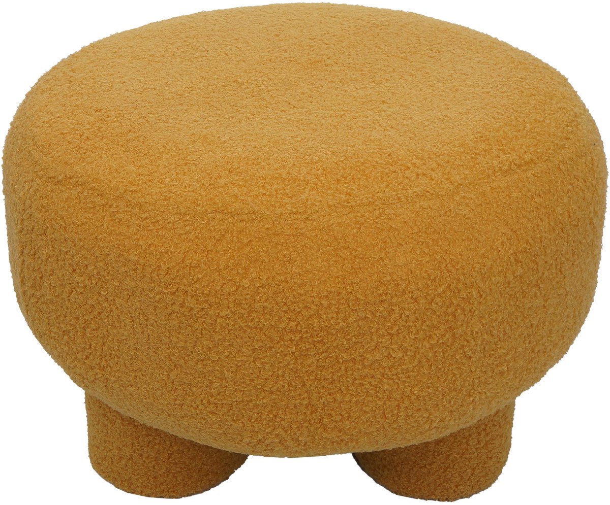Poef MCW-Q49, zitpoef, ottomane, gestoffeerde poef, pouf, stof/textiel bouclé (200 g/m²) 55 cm ~ mosterdgeel