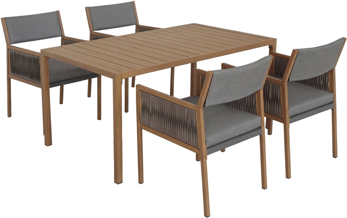 Tuinset MCW-Q12, tuinset met tafel en 4 stoelen, polyrotan olefine (210 g/m²) ~ donkergrijs