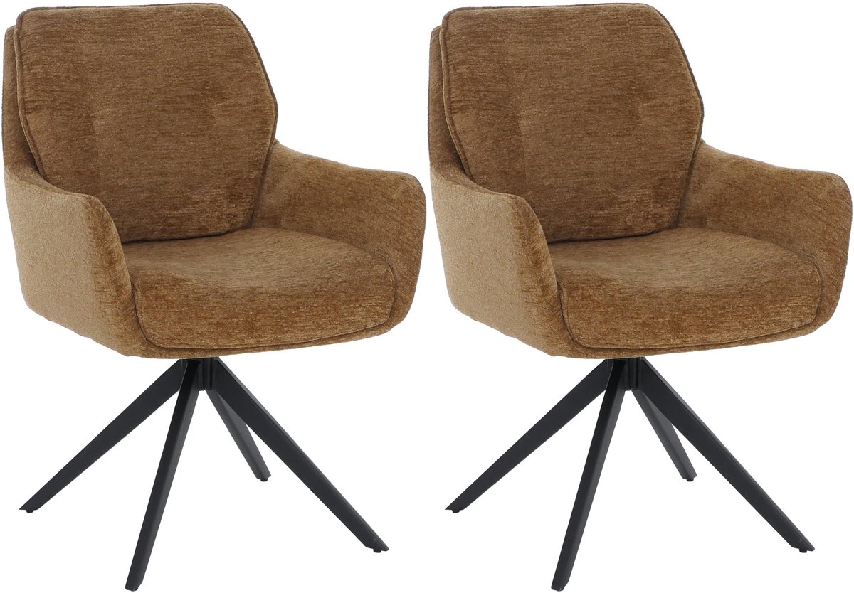 Set van 2 eetkamerstoelen MCW-Q37, draaibare keukenstoel met Auto-Return, stof (680 g/m²) chenille, Oeko-Tex, metaal, MVG ~ mosterdgeel