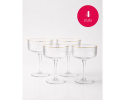 vtwonen Champagneglazen - Voor Champagne of Cava - Champagne coupe - Glazen set van 4 - met Gouden Rand - 230ml