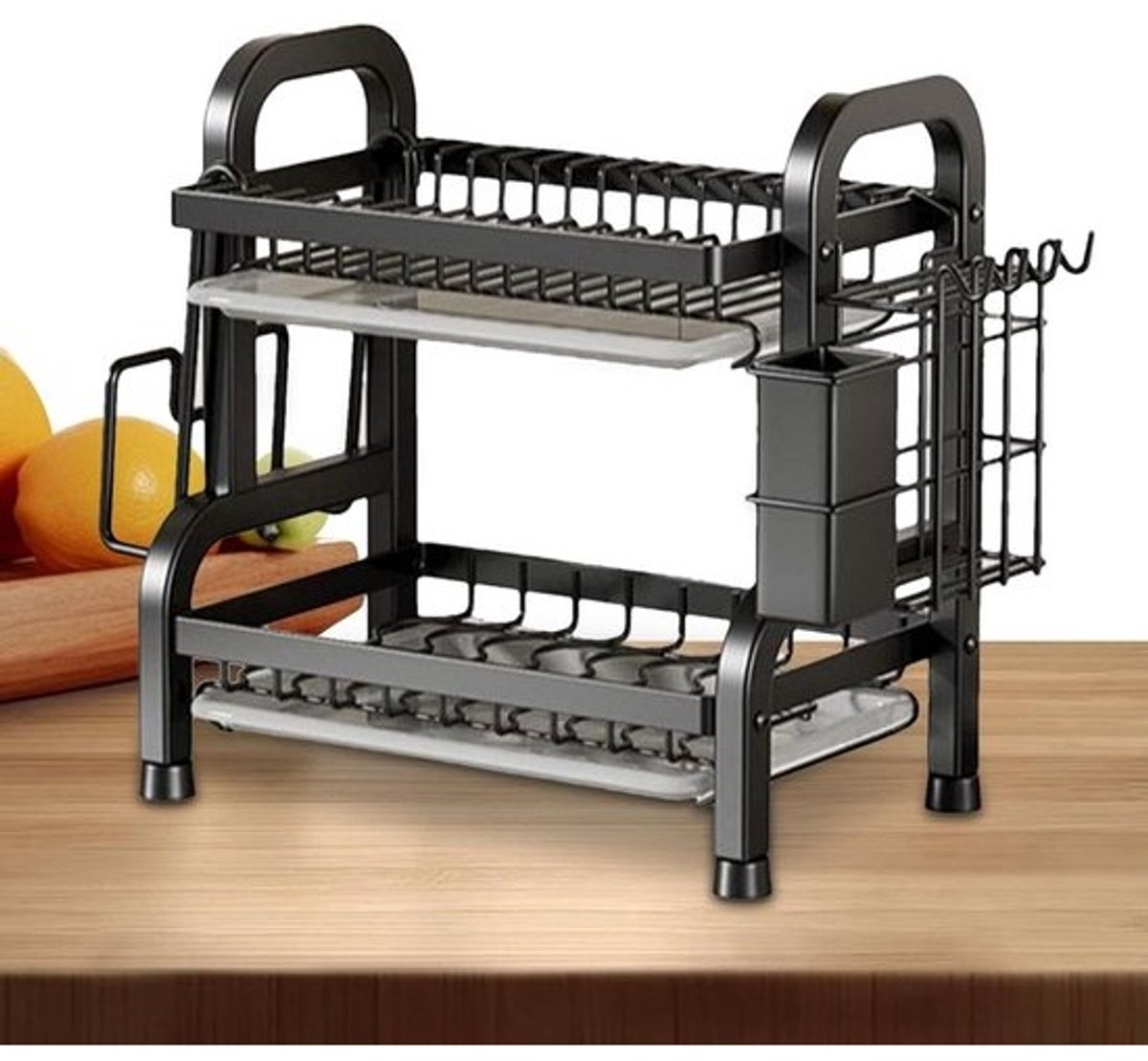 Gootsteen Organizer - Keukenrek - Keuken Opbergen - Meerlaagse Opslag - 14x29x14 cm - Zwart