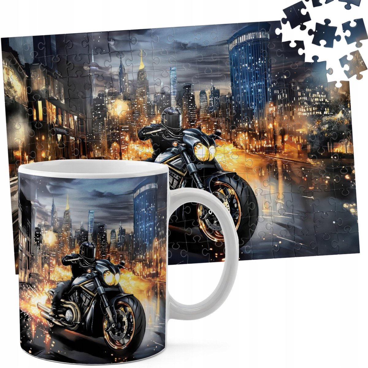 Set: Mok + 110-delige Puzzel - Motor Motocyclethema