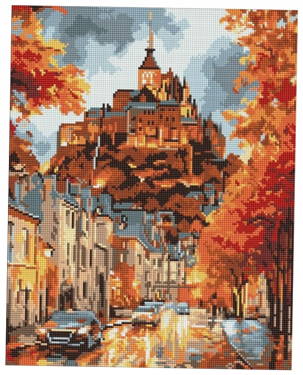 Diamantmozaïek Herfststad 40x50cm - Creatieve Knutselset