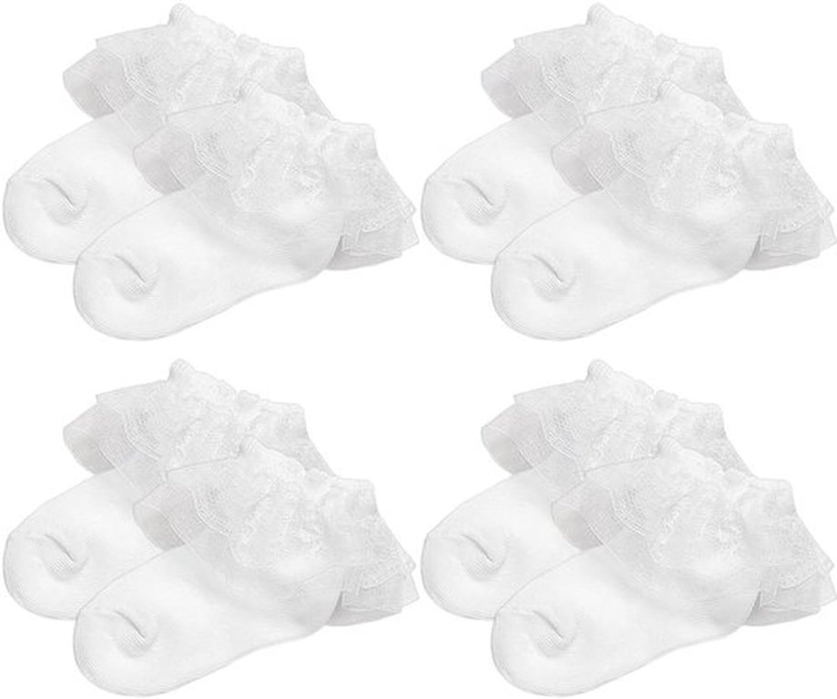 Meisjes Sokken - Zacht en Comfortabel - 4 paren - Wit - Baby sokken - Perfect voor Kinderen - Stijlvol en Praktisch