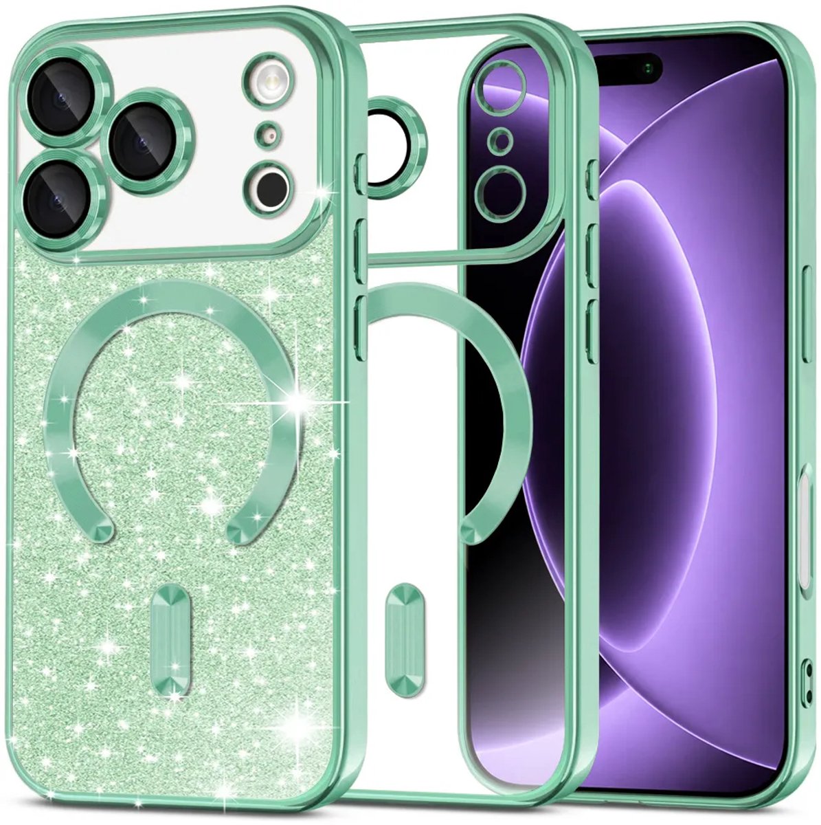 Techsuit - Luxury Glitter MagSafe - iPhone 18 Pro / iPhone 17 Pro - Light Green