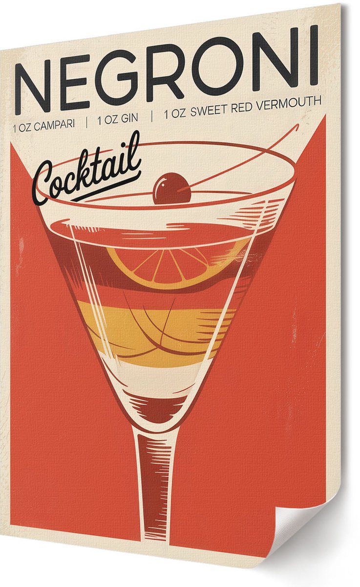 Coloray Polycanvas Wandposter - Vintage Cocktail, Poster - 420 x 594 - Rood Poster - Rechthoek - Wandkunstwerk - Woonkamer, Slaapkamer, Kantoor - Retro