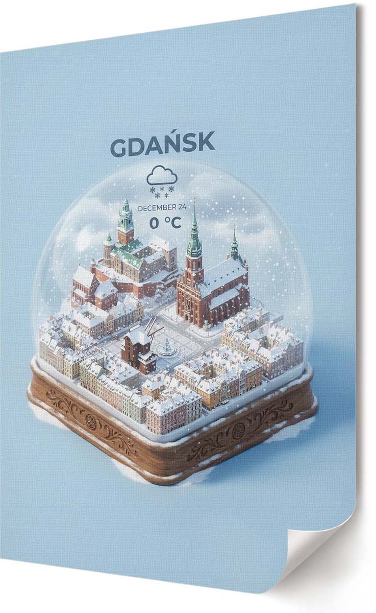 Coloray Polycanvas Poster - Sneeuwbol Gdańsk, Illustratie - 420 x 594 - Blauw Motief - Rechthoek - Decoratieve poster - Woonkamer, Slaapkamer, Kantoor - Modern