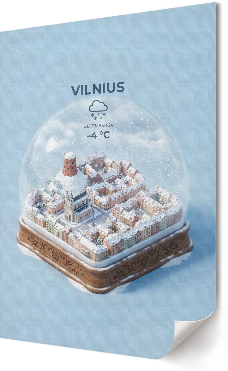 Coloray Polycanvas Poster - Vilnius Sneeuwbol, Illustratie - 420 x 594 - Blauw Wanddecoratie - Rechthoek - Wandkunst - Woonkamer, Slaapkamer, Kantoor - Modern