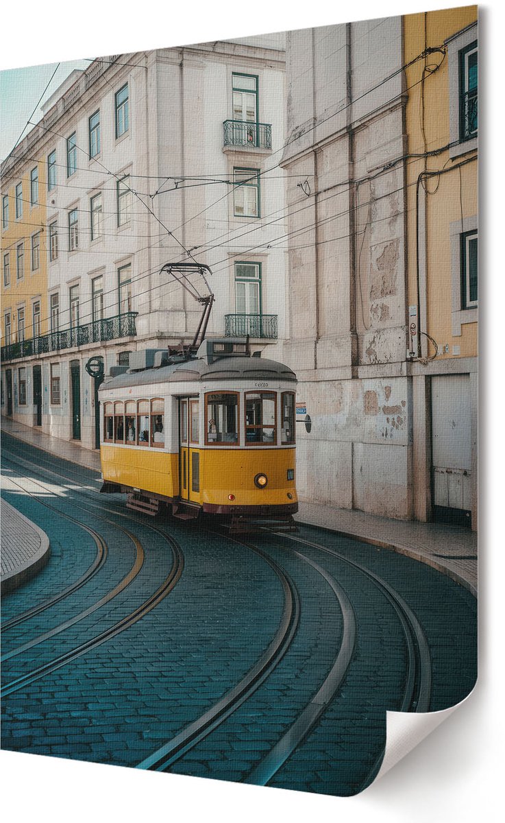 Coloray Polycanvas Wandposter - Stadstram, Fotografie - 420 x 594 - Geel Patroon - Rechthoek - Canvasposter - Woonkamer, Slaapkamer, Kantoor - Klassiek