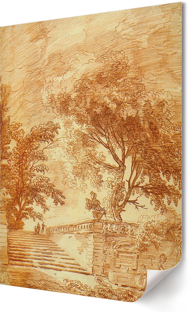 Coloray Polycanvas Wandposter - Landschap Met Trappen, Tekening - 420 x 594 - Bruin Wandposter - Rechthoek - Canvasposter - Woonkamer, Slaapkamer, Kantoor - Klassiek