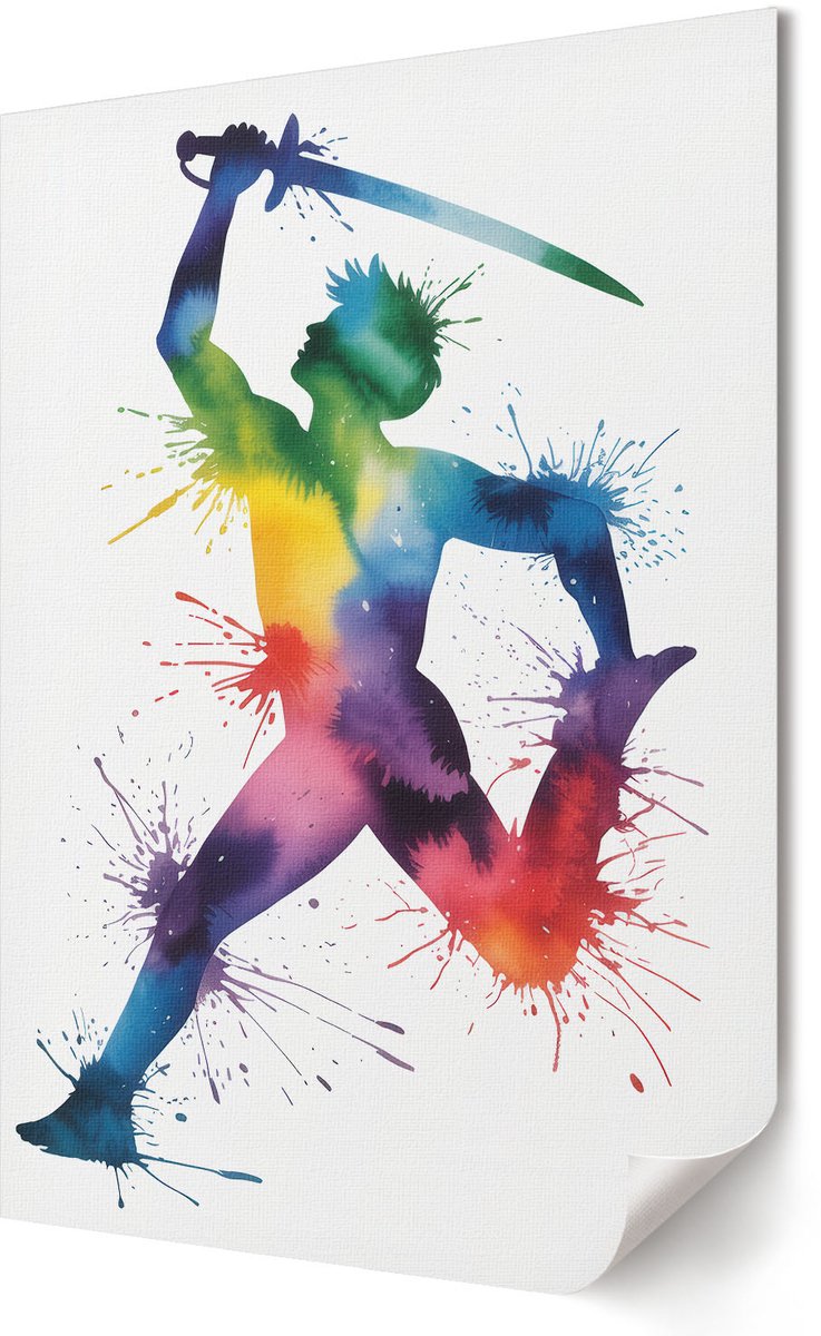 Coloray Canvas Poster Polycanvas - Regenboogfiguur, Waterverf - 420 x 594 - Blauw Decoratie - Rechthoek - Decoratieve poster - Woonkamer, Slaapkamer, Kantoor - Expressief