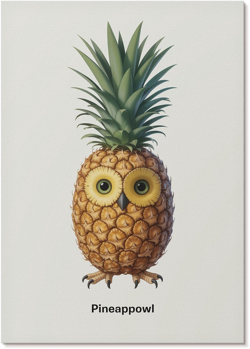 Tulup Canvas Poster Polycanvas - Ananasuil, Illustratie - A4 - Groen Decoratie - Rechthoek - Kunstposter - Woonkamer, Slaapkamer, Kantoor - Humoristisch