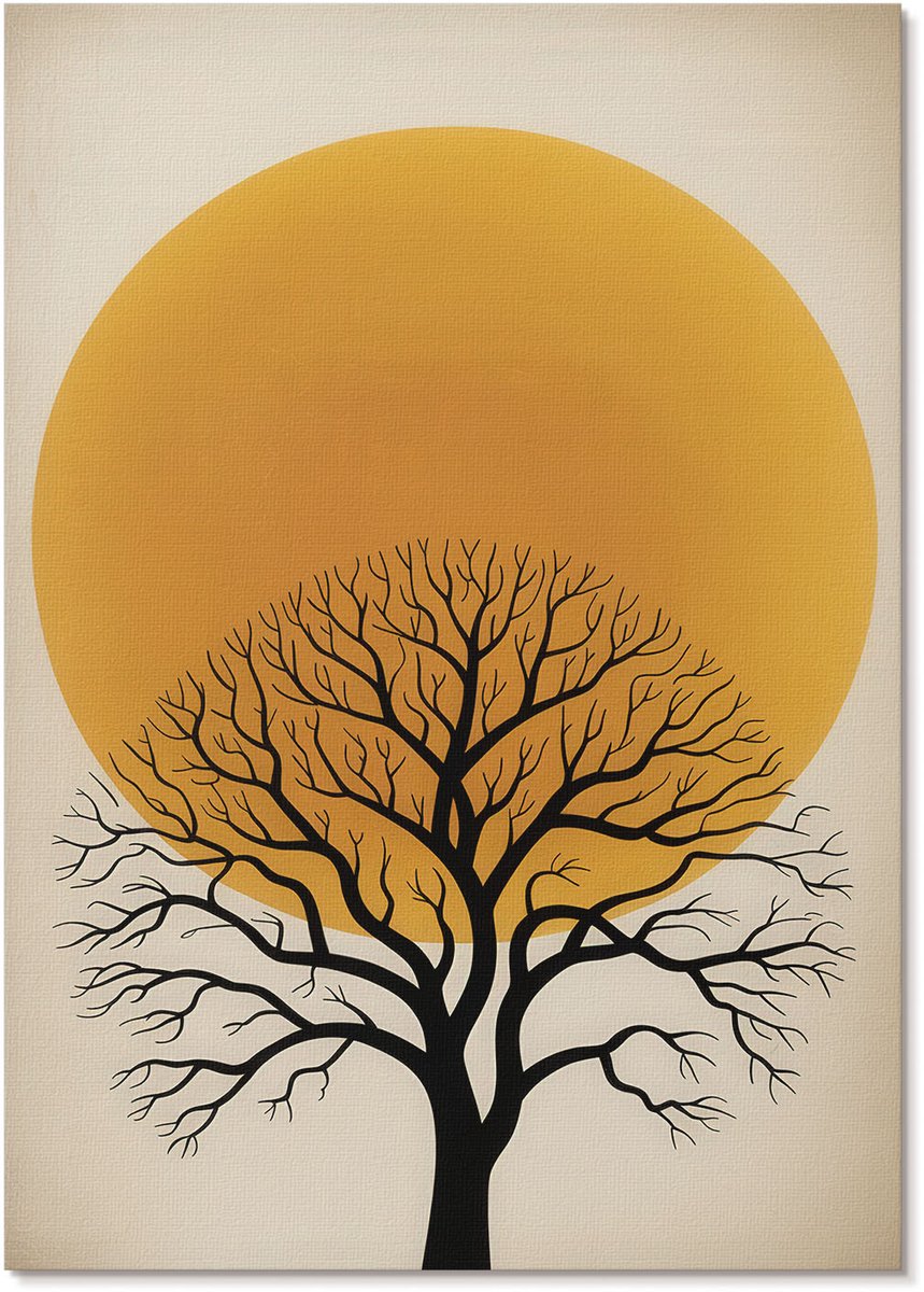 Tulup Polycanvas Poster - Boom En Zon, Illustratie - A4 - Geel Illustratie - Rechthoek - Wandkunst - Woonkamer, Slaapkamer, Kantoor - Minimalist
