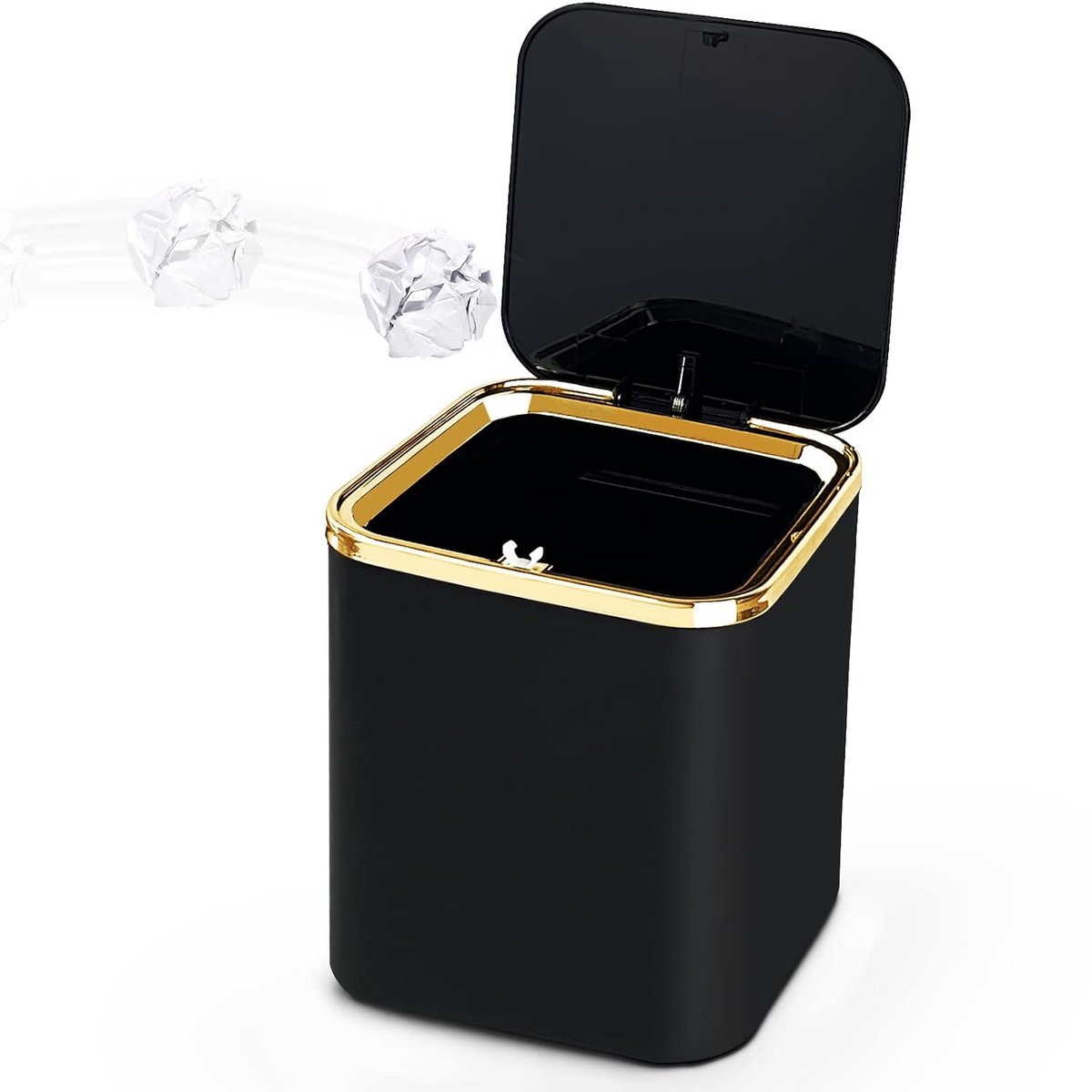 Tafelprullenbak met deksel, 2 liter, ABS, zwart, 13,3 x 13,3 x 17 cm
