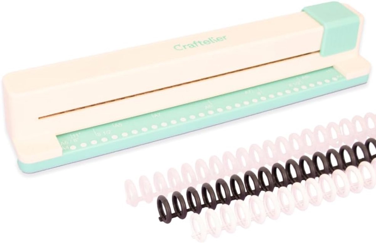 Handmatig bindapparaat met 30 gaten, perforeert tot 5 vellen, wit en turquoise