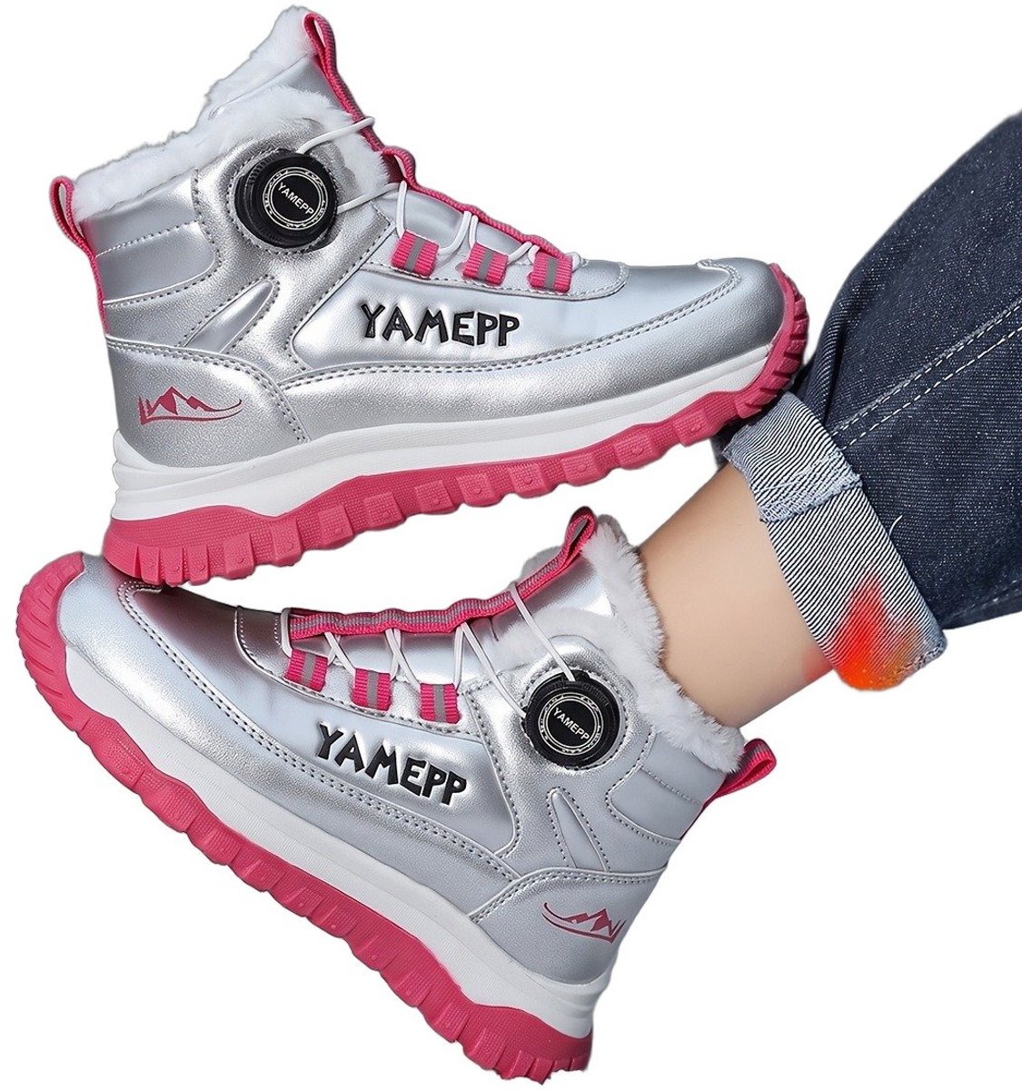 Currero Snowboots Jongens Sneeuwlaarzen Kinderen Winterlaarzen Jongens Gevoerde Winterschoenen Waterdicht Antislip Zool Warm Gevoerd Kinderlaarzen Poeder Zilver