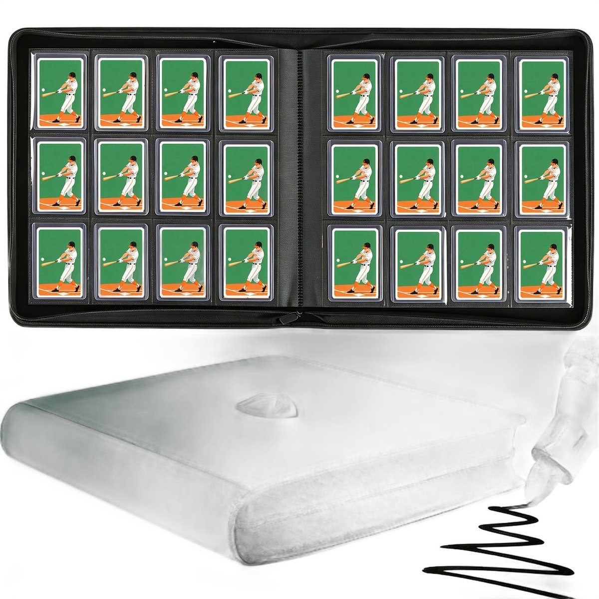 Currero Toploader Binder - Verzamelmap Kaarten - Geschikt voor Pokemon - 4 Pocket - 9 Pocket - 12 Pocket - Trading Card Map - Toploadermap - Groen - 384 Kaarten