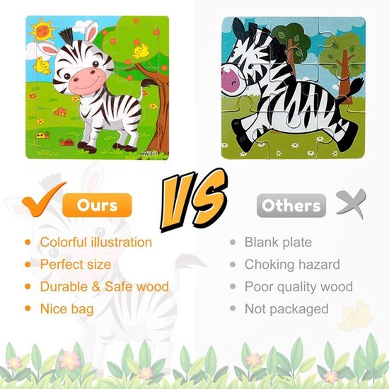 6 Stuks Houten Puzzel - Educatief Montessori-Speelgoed - Details Voor Kinderverjaardag En Kleuterschool - Houten Puzzels Met Dieren - Met opbergzak — afbeelding 3