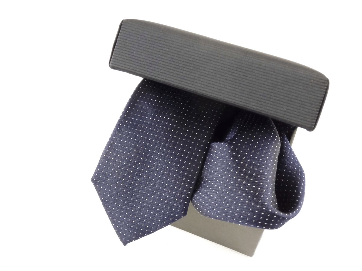Set zijden das en pochet donkerblauw stip