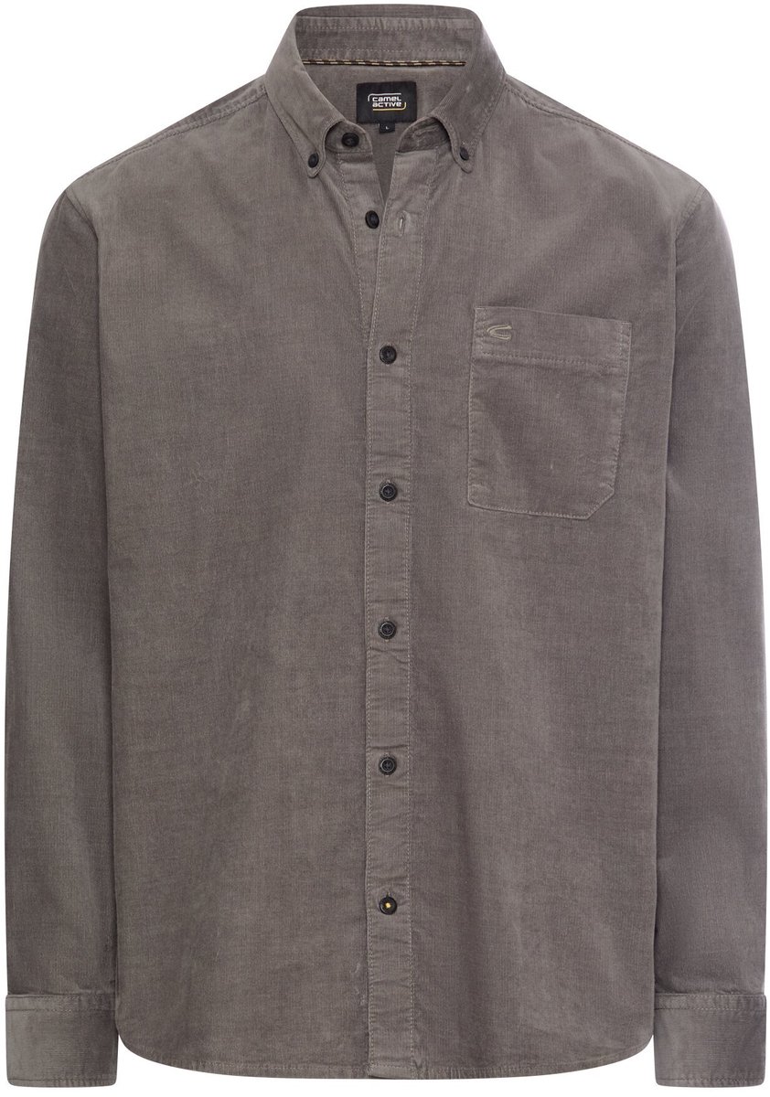 camel active Cord overhemd met 2-weg stretch - Maat menswear-4XL - Grafietgrijs