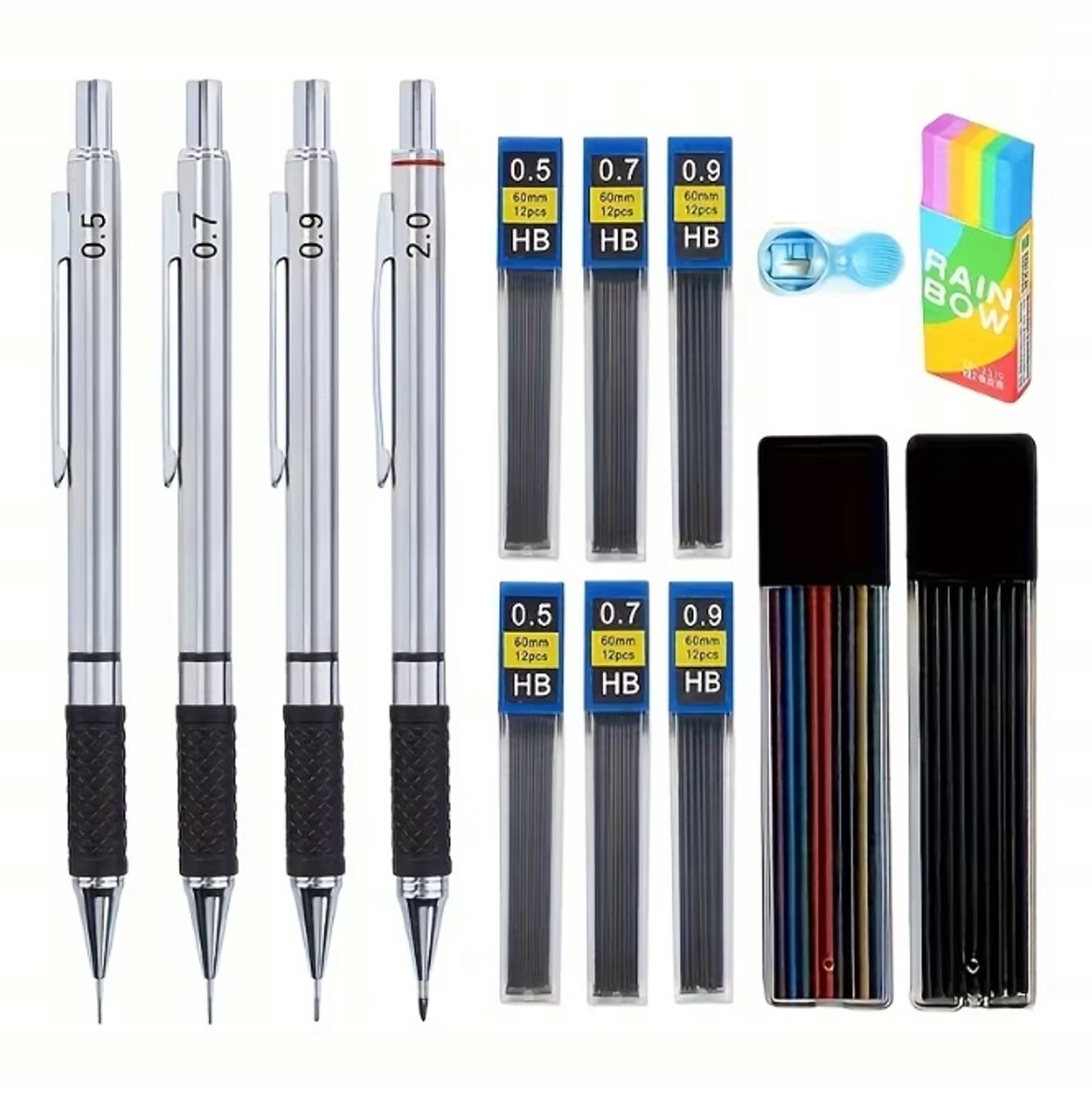 Automatische Potloden Set 0,5-2,0mm + 156 Vullingen HB & Kleur + Gom