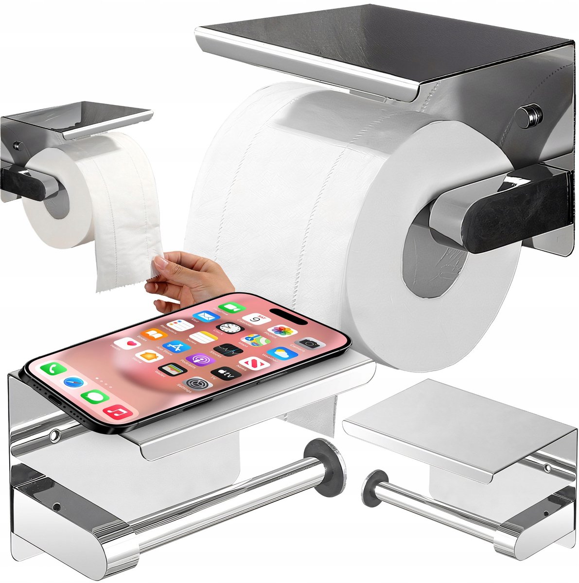 Chroom Toiletrolhouder met Plank - RVS - Zilverkleurig