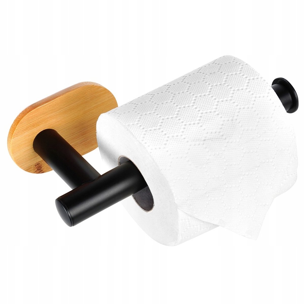 Zelfklevende Zwarte Toiletrolhouder - RVS & Bamboe