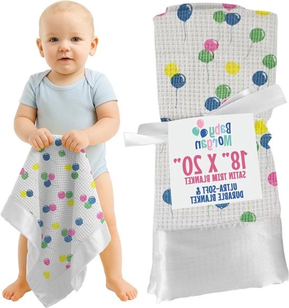 Babydeken Wafel - Mini deken Knuffeldeken - Zelfkalmering baby - Boterzachte stof - 18x20 inch - Ballon Multi