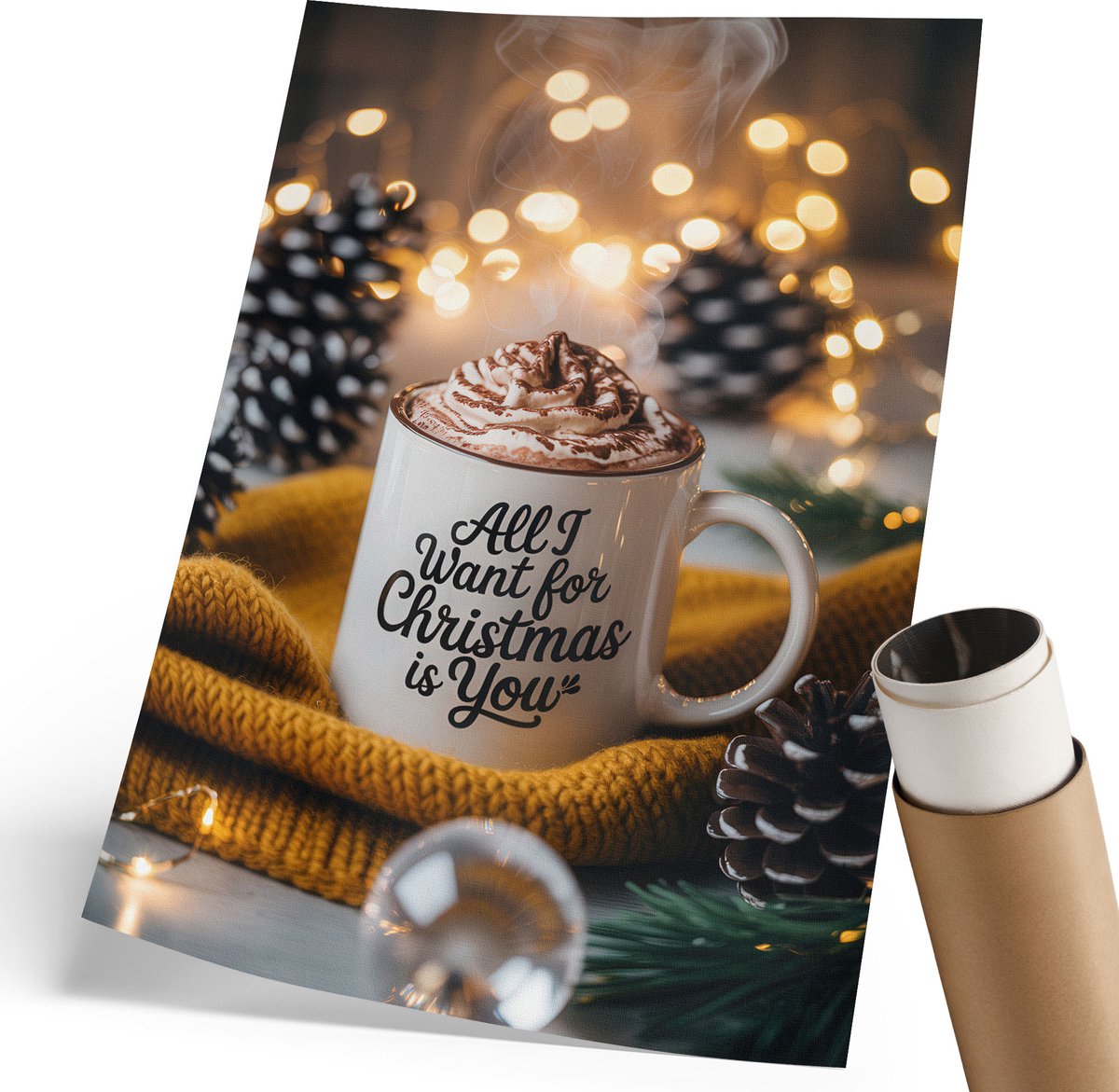 Coloray Polycanvas Poster - Kerstmok, Fotografie - 210 x 297 mm - Geel Design - Rechthoek - Decoratieve poster - Woonkamer, Slaapkamer, Kantoor - Klassiek