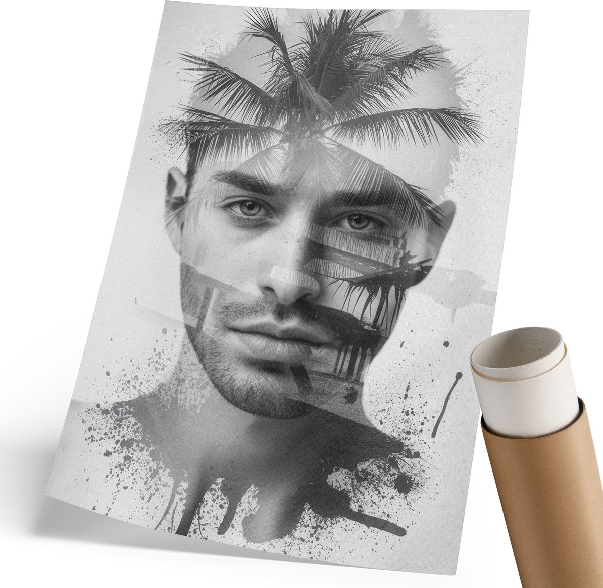 Coloray Polycanvas Poster - Aantrekkelijke Man, Collage - 210 x 297 mm - Zwart-wit Design - Rechthoek - Wandkunst - Woonkamer, Slaapkamer, Kantoor - Expressief