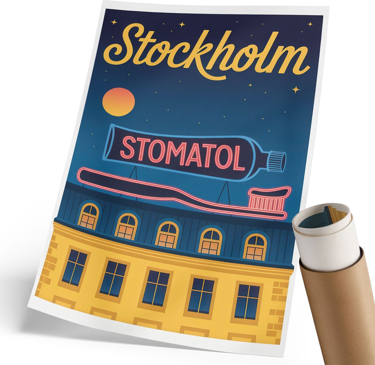 Coloray Polycanvas Wandposter - Stockholm-Poster, Poster - 210 x 297 mm - Blauw Patroon - Rechthoek - Muurkunst - Woonkamer, Slaapkamer, Kantoor - Retro