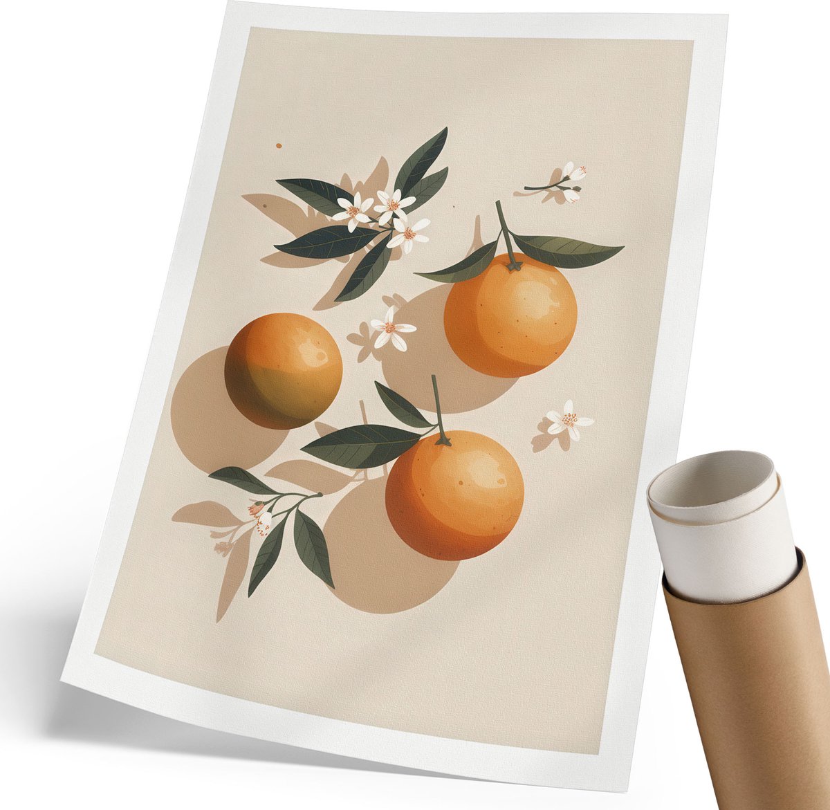 Coloray Polycanvas Wandposter - Illustratie Van Sinaasappels, Illustratie - 210 x 297 mm - Beige Poster - Rechthoek - Interieurdecoratie - Woonkamer, Slaapkamer, Kantoor - Modern