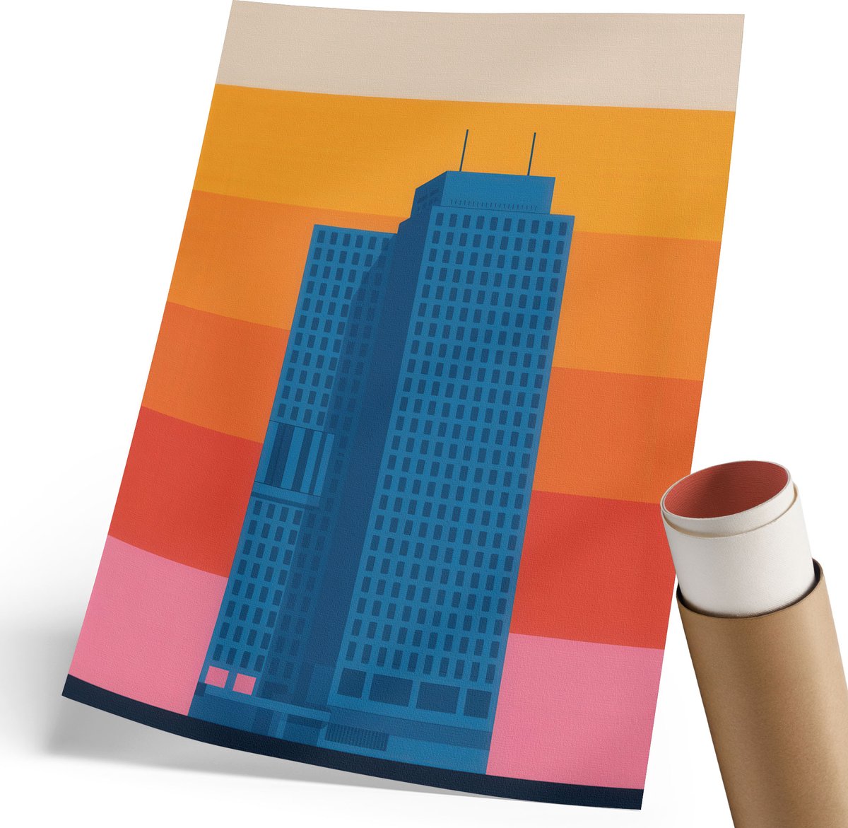 Coloray Polycanvas Poster - Abstracte Stad, Illustratie - 210 x 297 mm - Oranje Kunst - Rechthoek - Wandkunst - Woonkamer, Slaapkamer, Kantoor - Modern