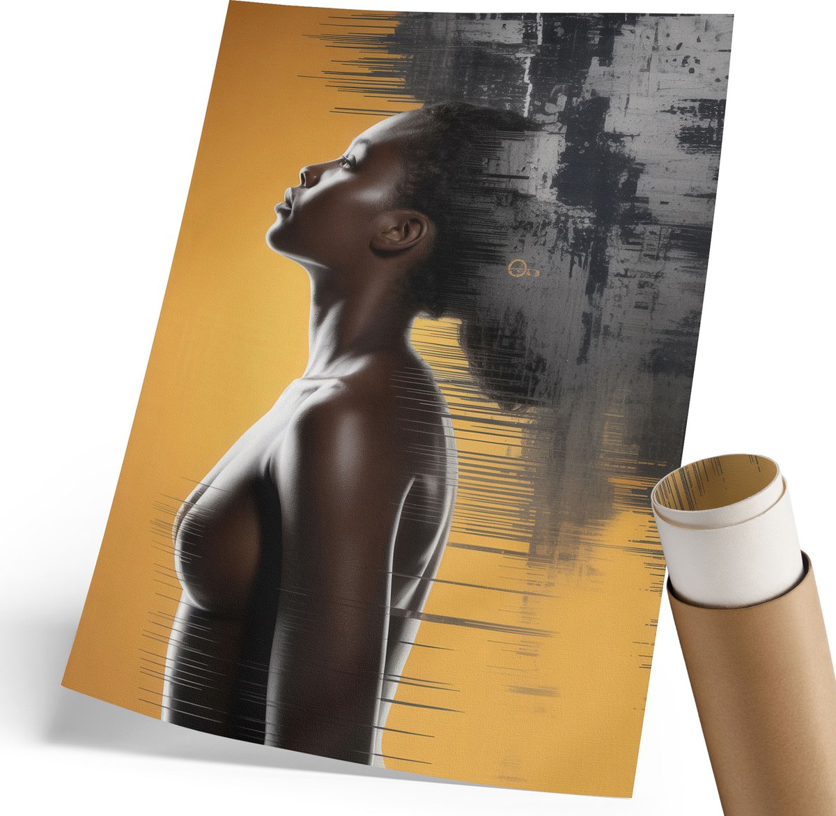 Coloray Polycanvas Wandposter - Donkerhuidige Vrouw, Fotografie - 210 x 297 mm - Geel Poster - Rechthoek - Muurkunst - Woonkamer, Slaapkamer, Kantoor - Expressief