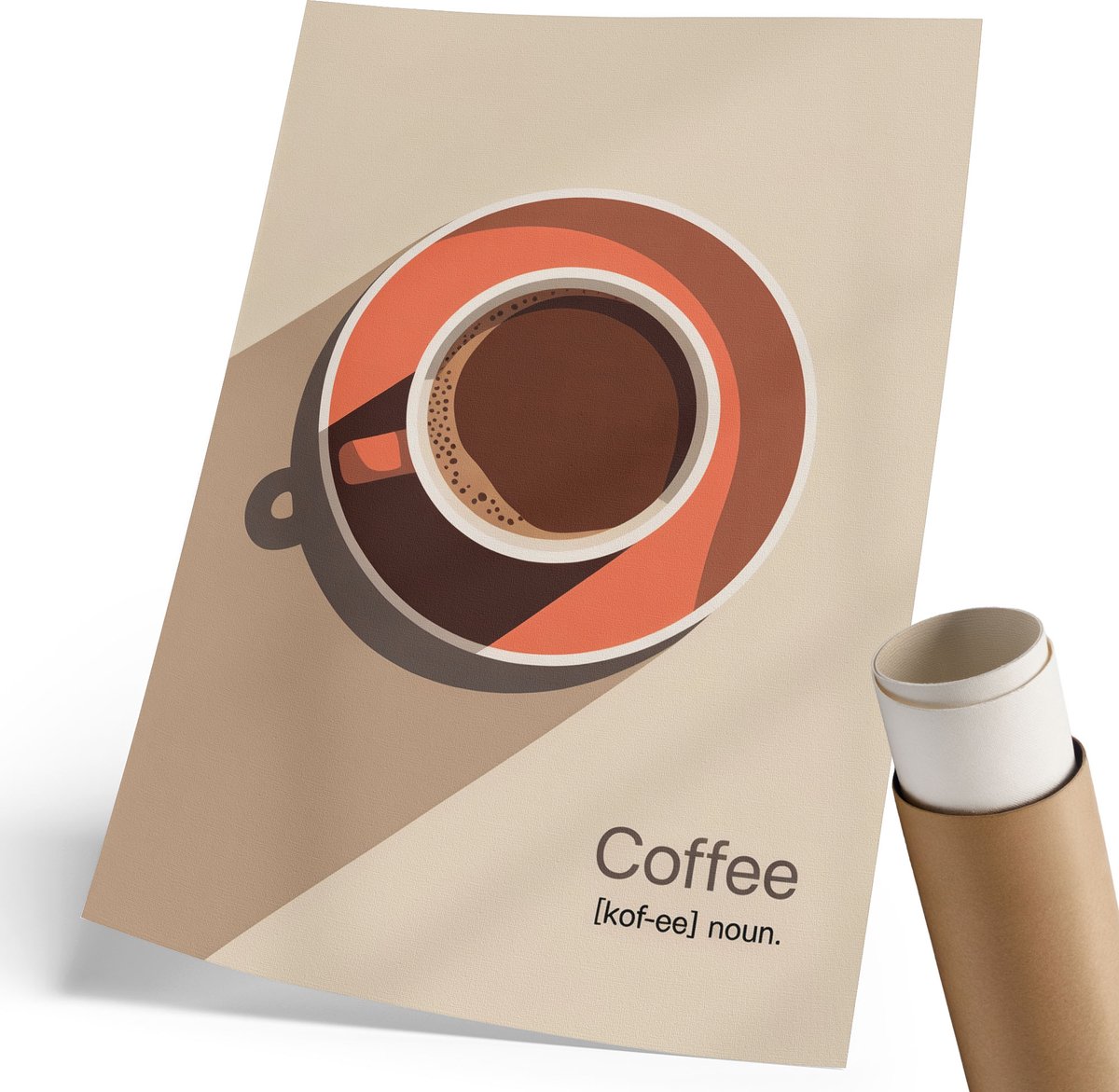 Coloray Polycanvas Wandposter - Een Kopje Koffie, Illustratie - 210 x 297 mm - Beige Motief - Rechthoek - Muurkunst - Woonkamer, Slaapkamer, Kantoor - Modern